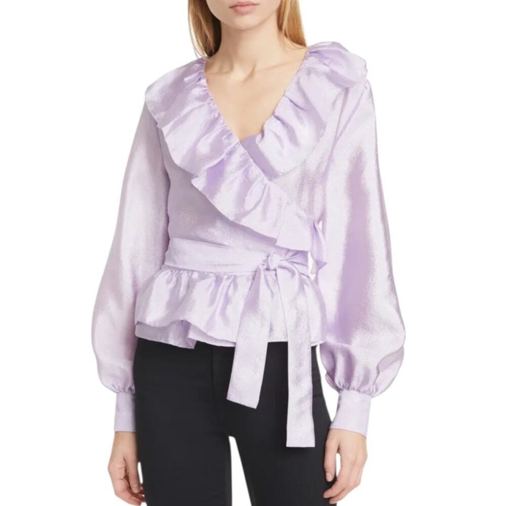 Stine Goya Carly Ruffle Wrap Blouse purple‎ sz XL